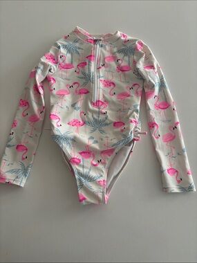 Flapdoodles girls Long-Sleeve Flamingo One-Piece Swimsuit 6X